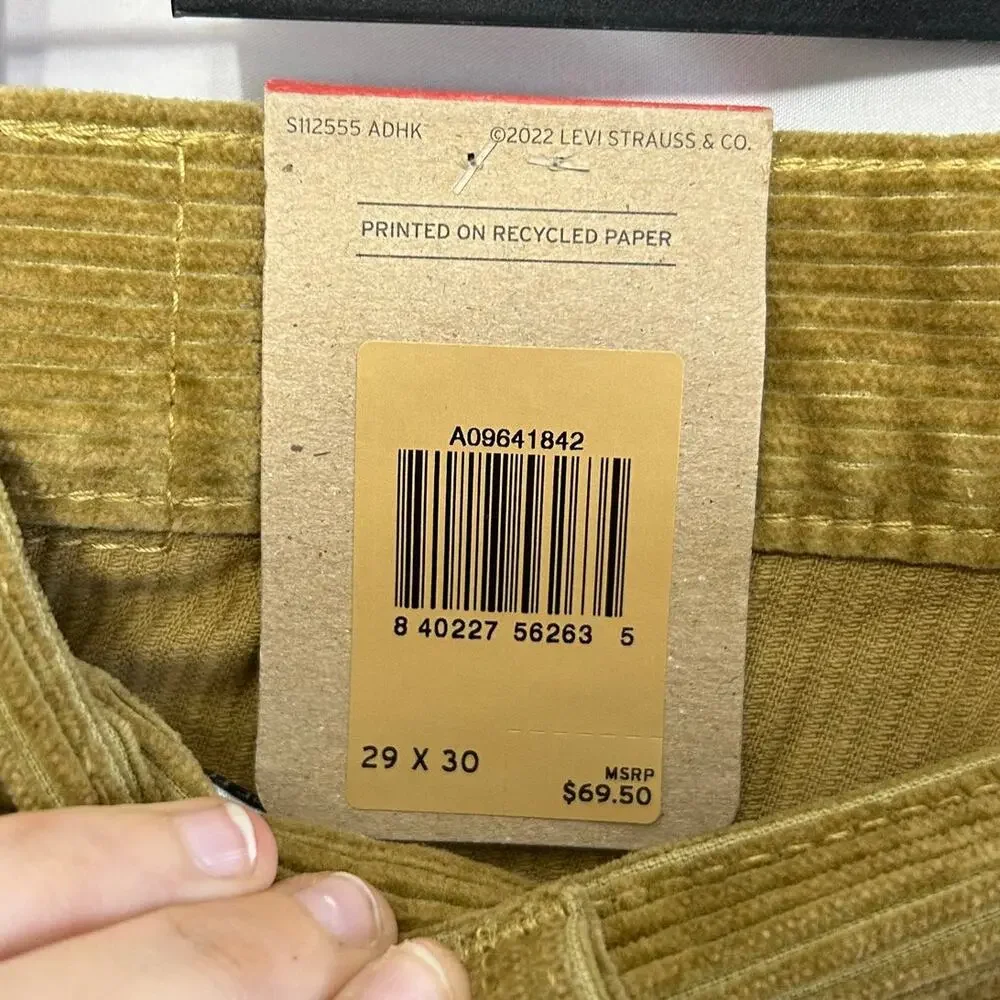 Levi's Low Pro Corduroy Straight Leg Pants NWT Men's Sz 29x30 Green Brown